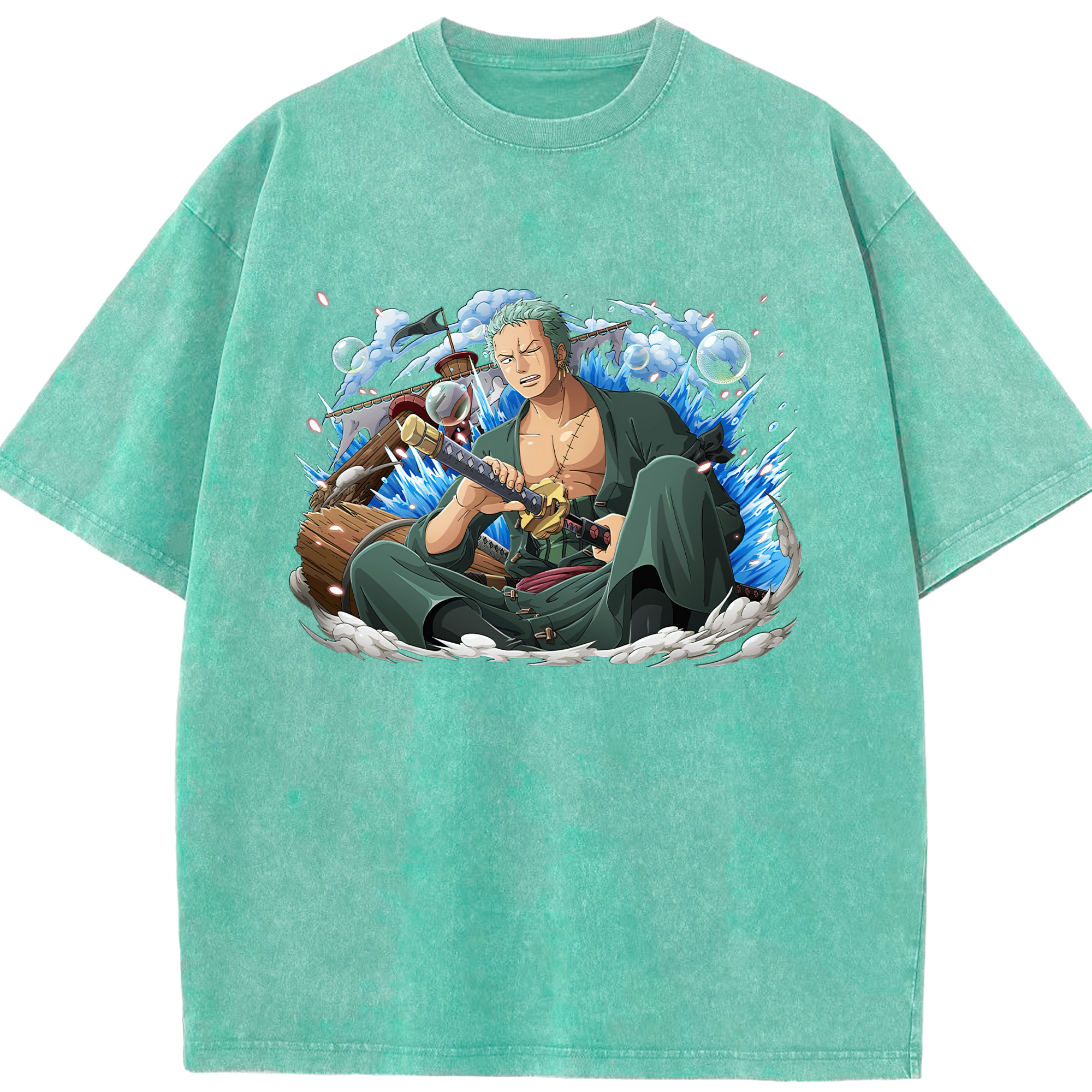 ワンピース ロロノア・ゾロ ONE PIECE Roronoa Zoro 綿100% ヴィンテージ風 半袖Tシャツ（フロントプリント）